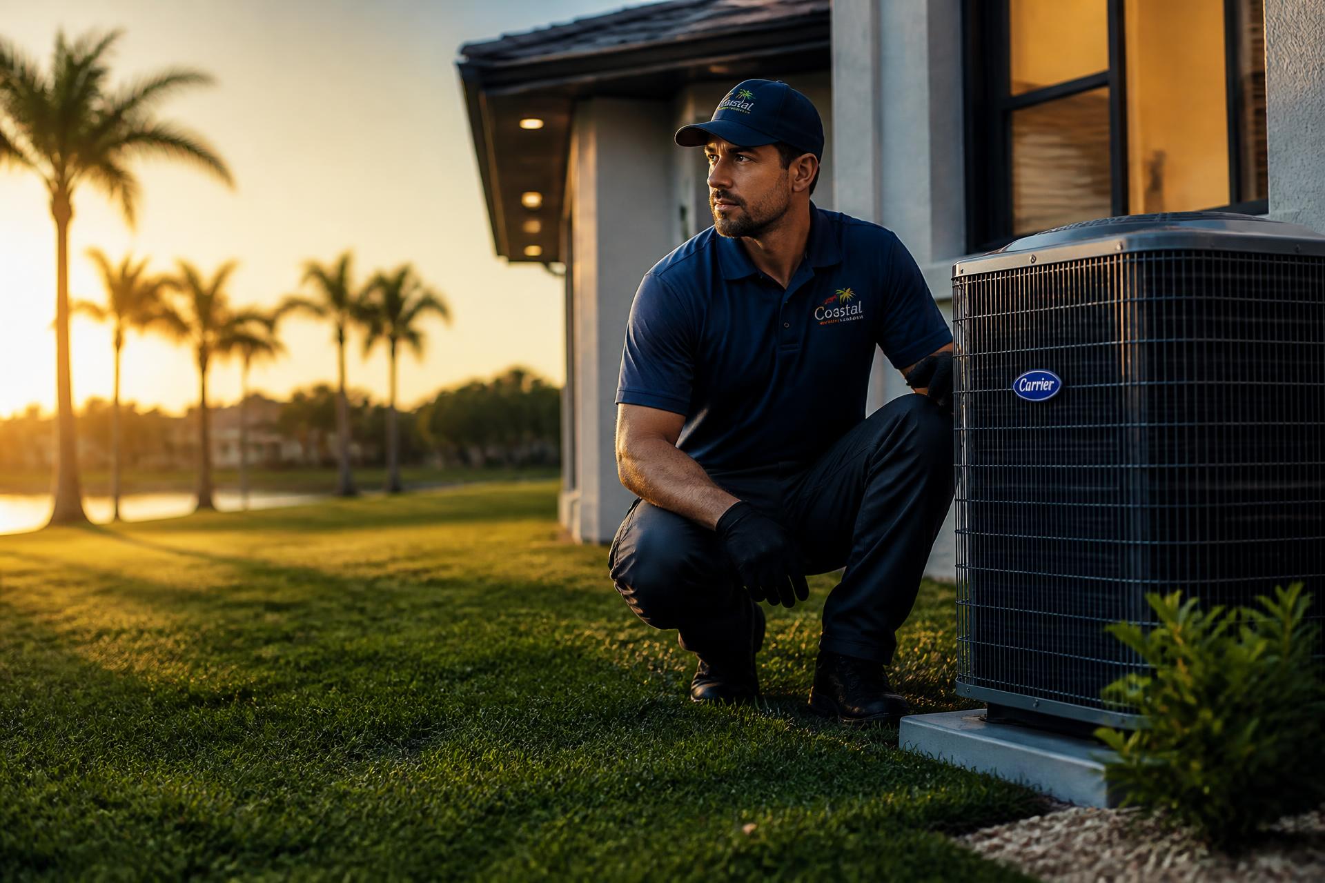 Service business technician on the job